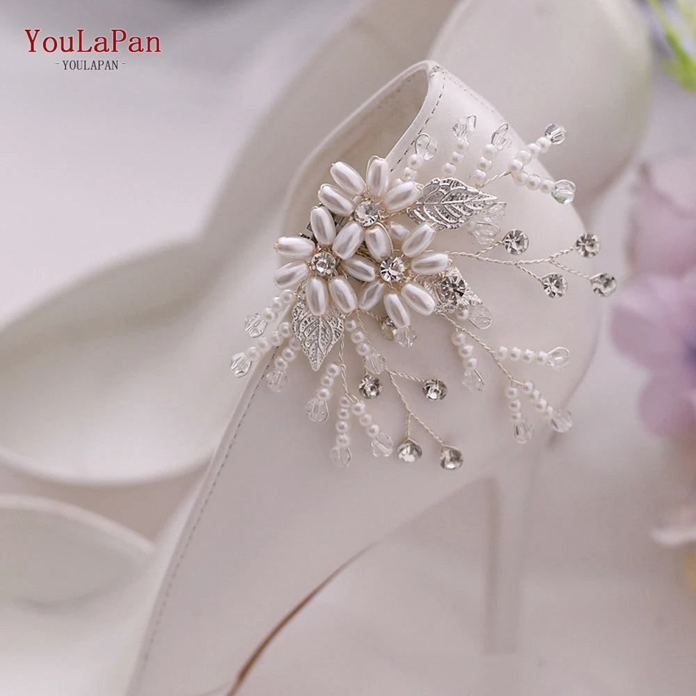 Trenndy Pearl Beaded Bridal Wedding Shoes Clips Rhinestone Alloy Leaf Shoes Accessories for High Heels Shoes Buckle