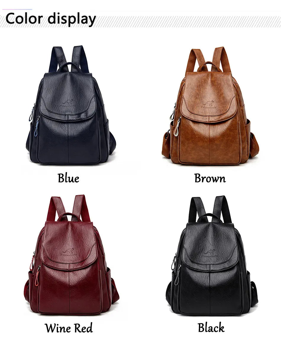 Soft Leather Backpacks Vintage Female Shoulder Bags Casual Travel Ladies Bagpack School Bags