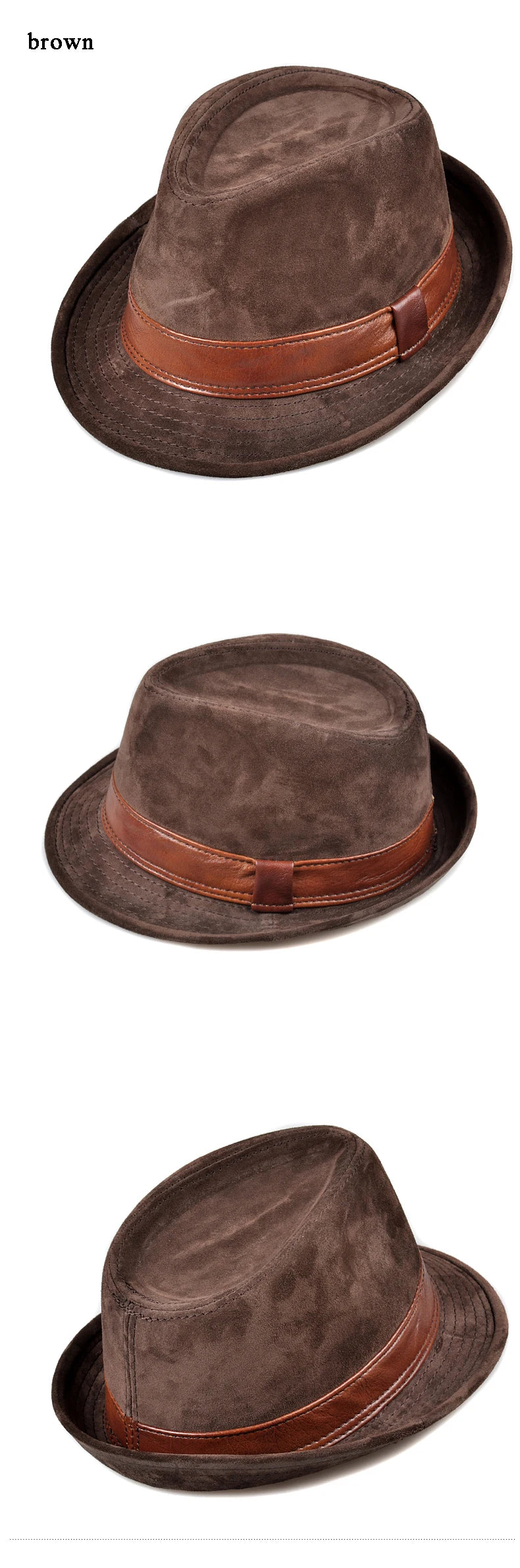 Winter Genuine Leather Top Hats For Men/Women British Gentlemen Wide Brim Stetson Fedoras 55-60cm Fitted Brown Male