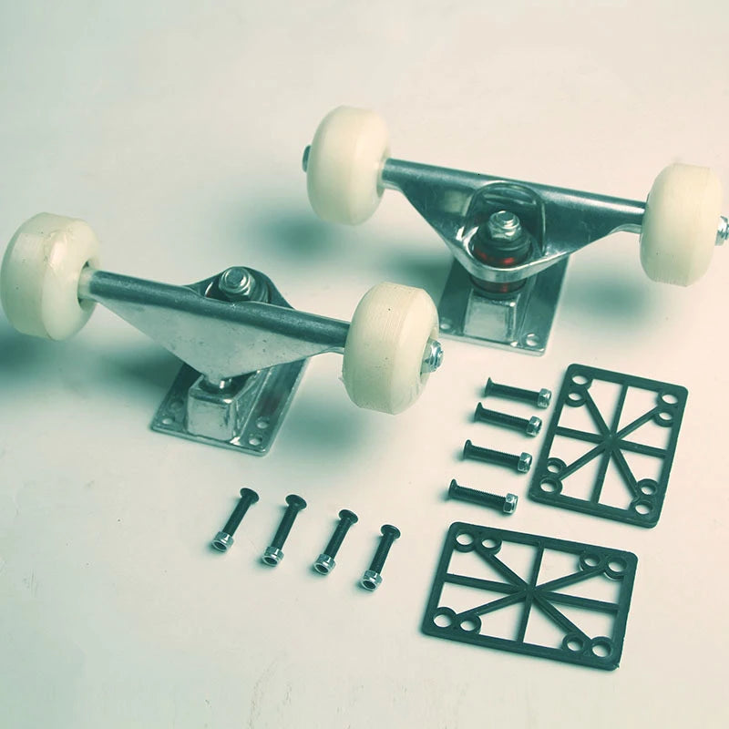2 Sets Skateboard Wheels Aluminum Alloy Skateboard Trucks Four-wheel Skateboard Support And Wheels Parts Long Board Mini Cruiser