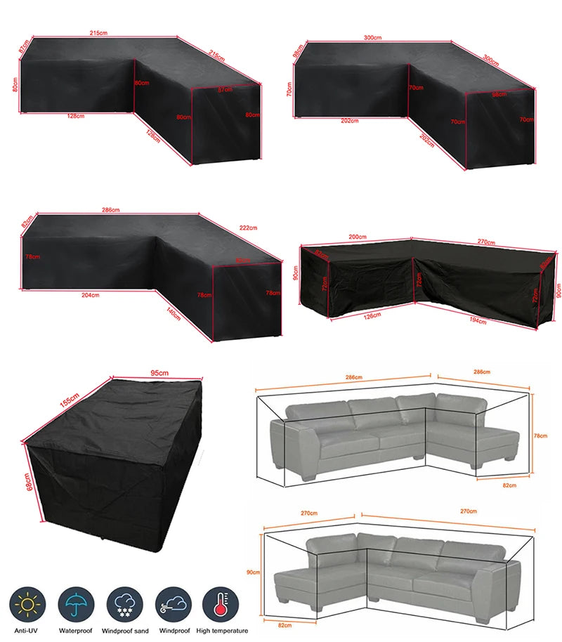 15 sizes Corner Outdoor Sofa Cover Garden Rattan Corner Furniture Cover V Shape L ShapeWaterproof Sofa Protect Set Dust Covers