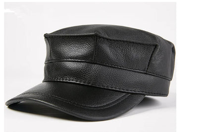 Winter Thermal Genuine Leather Hats Woman Cap Cadet Cap Man Military hat Cowhide Leather Cap