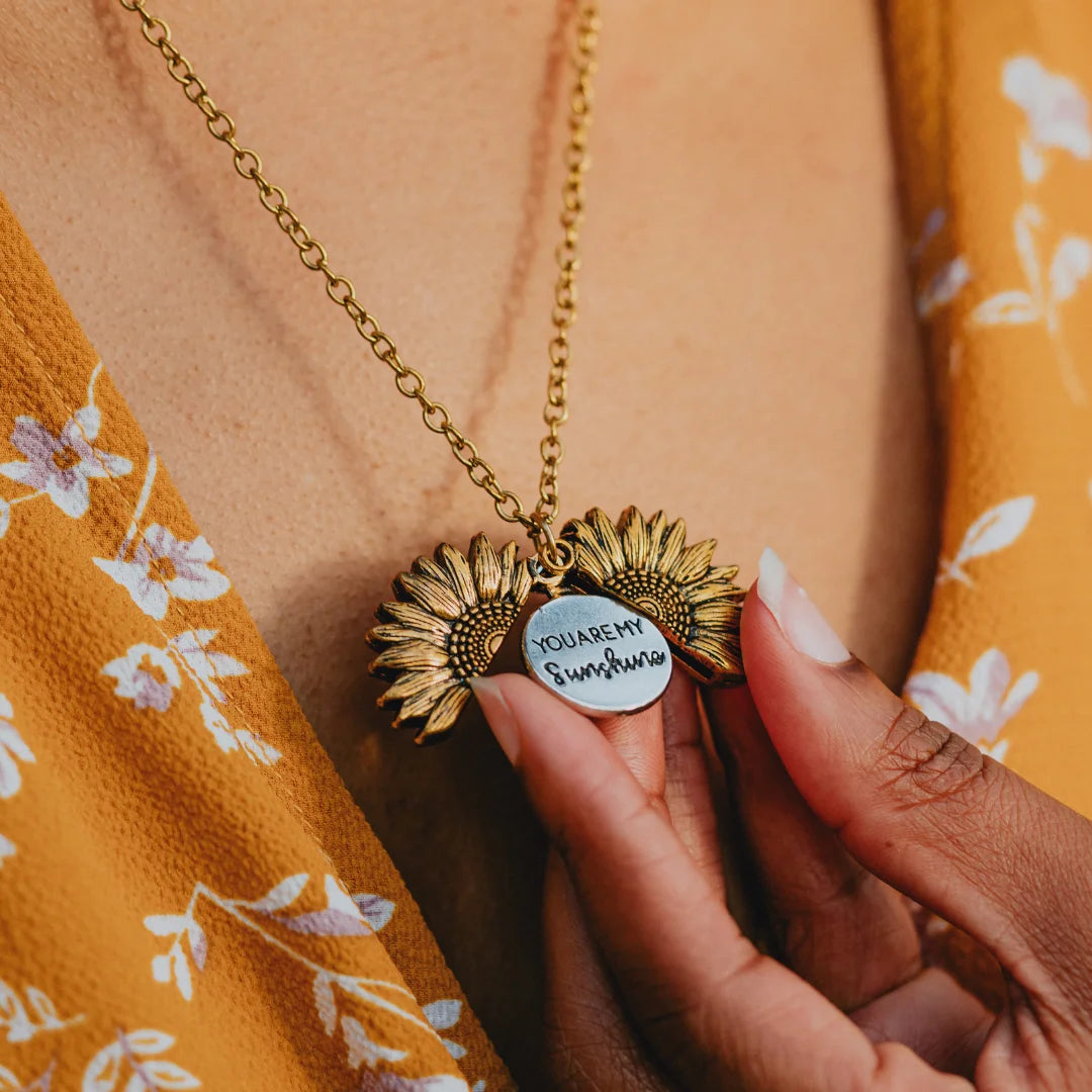 Vintage Sunflower Locket Pendant Necklace Bohemia female Open Engrave letter Necklaces