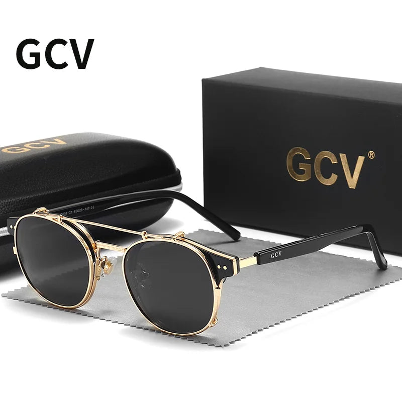 Double Layer Removable Lens Polarized UV400 Gothic Retro Steampunk Sunglasses for Men Women