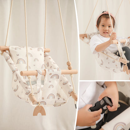 Let‘s Make Baby Swing Chair Canvas Hanging Wood Recliner Children Baby Rocker Toy Safety Baby Bouncer Outside Chair Toy Rocker