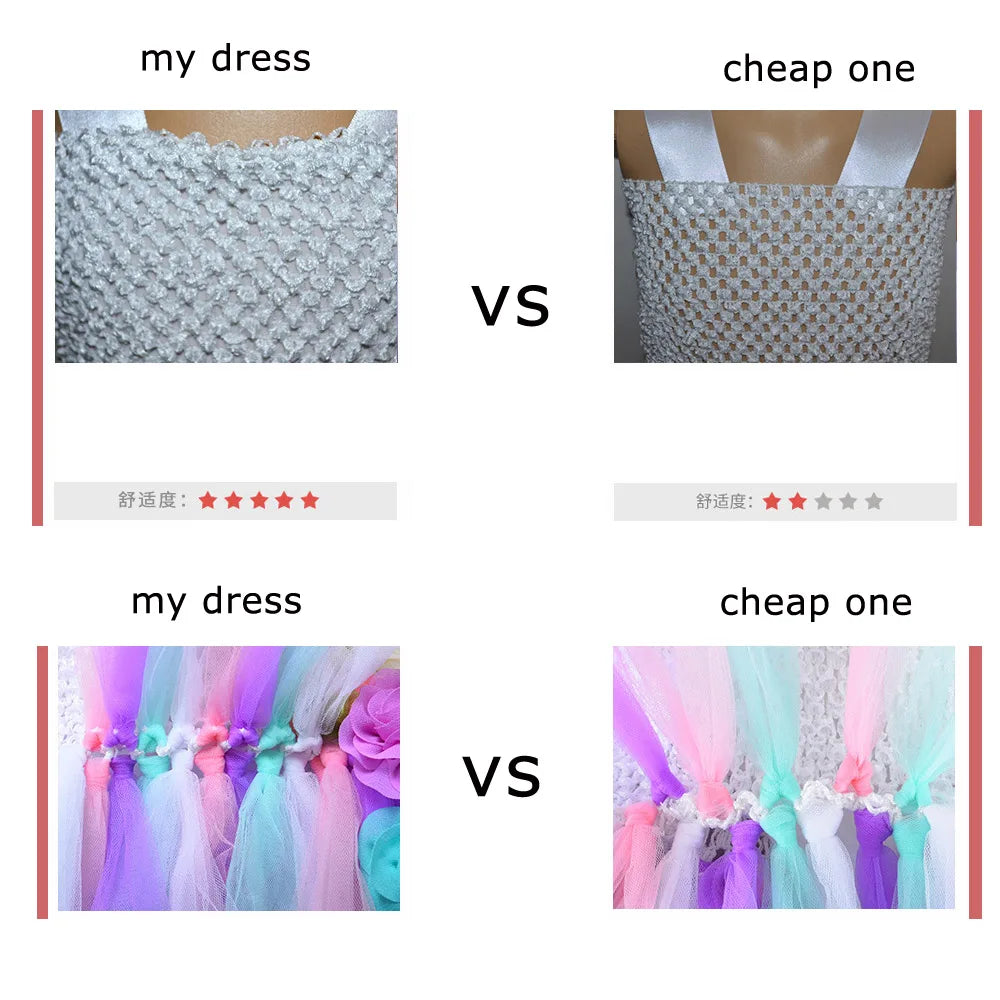 Rainbow Unicorn Princess Dress with Angel Wings Party Costume