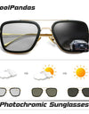 Photochromic Polarized Tony Stark Square Sunglasses for Men Steampunk Driving Glasses