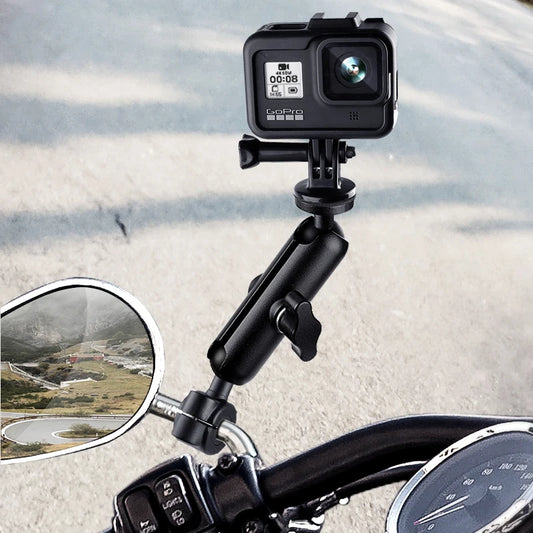Metal Motorcycle Bicycle Camera Mount Handlebar Mirror Holder for Action Cameras and Smartphones