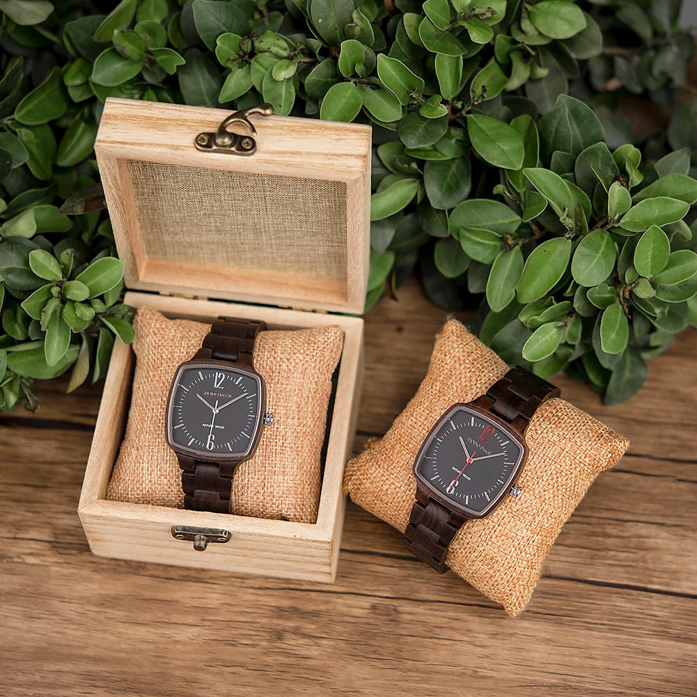 Quartz Watches Unisex Lover's Fashion Wristwatch Male With Ebony Wood