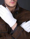 Genuine Leather White Gloves Solid Wrist Buttons Female Lambskin Driving Glove