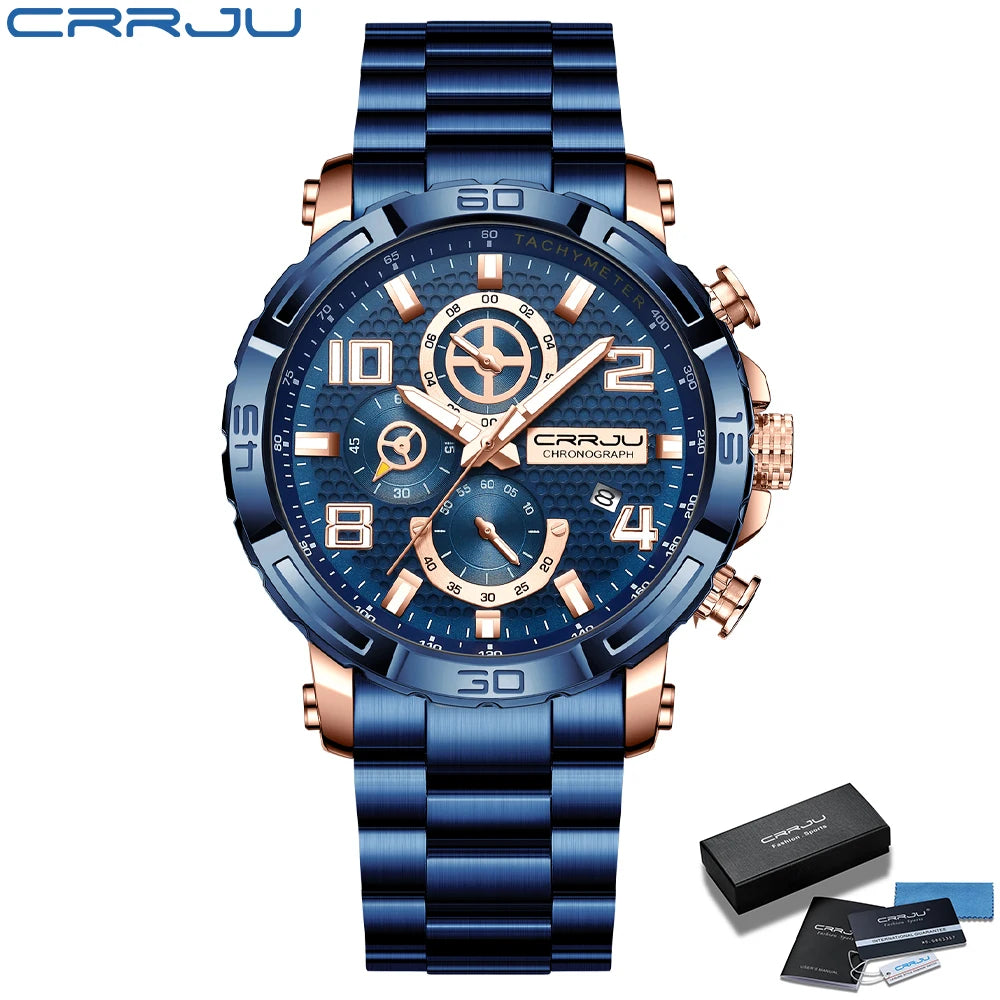 Men Watches Big Dial Waterproof Stainless Steel with Luminous handsDate Sport Chronograph Watches Relogio Masculino