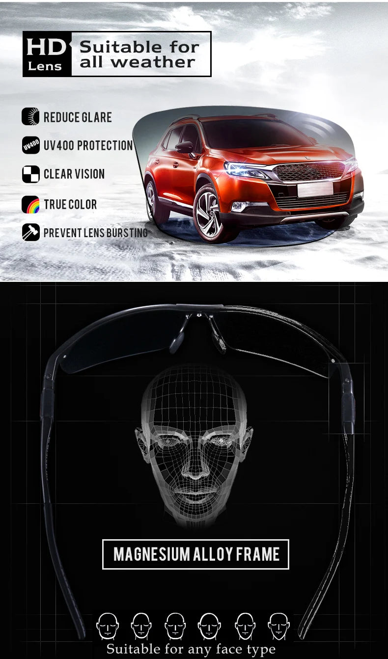 Aluminum Rimless Photochromic Polarized UV400 Driving Sunglasses for Men Women
