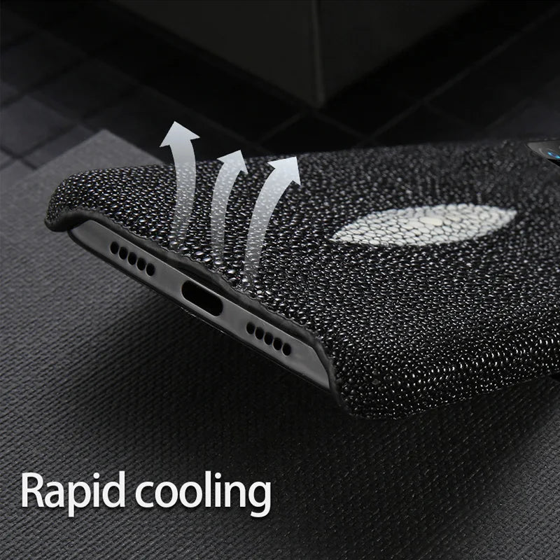 Genuine Stingray Leather Phone Case for iPhone 16 15 14 Pro Max Plus 14Pro 15Pro max Luxury Shockproof Back Cover