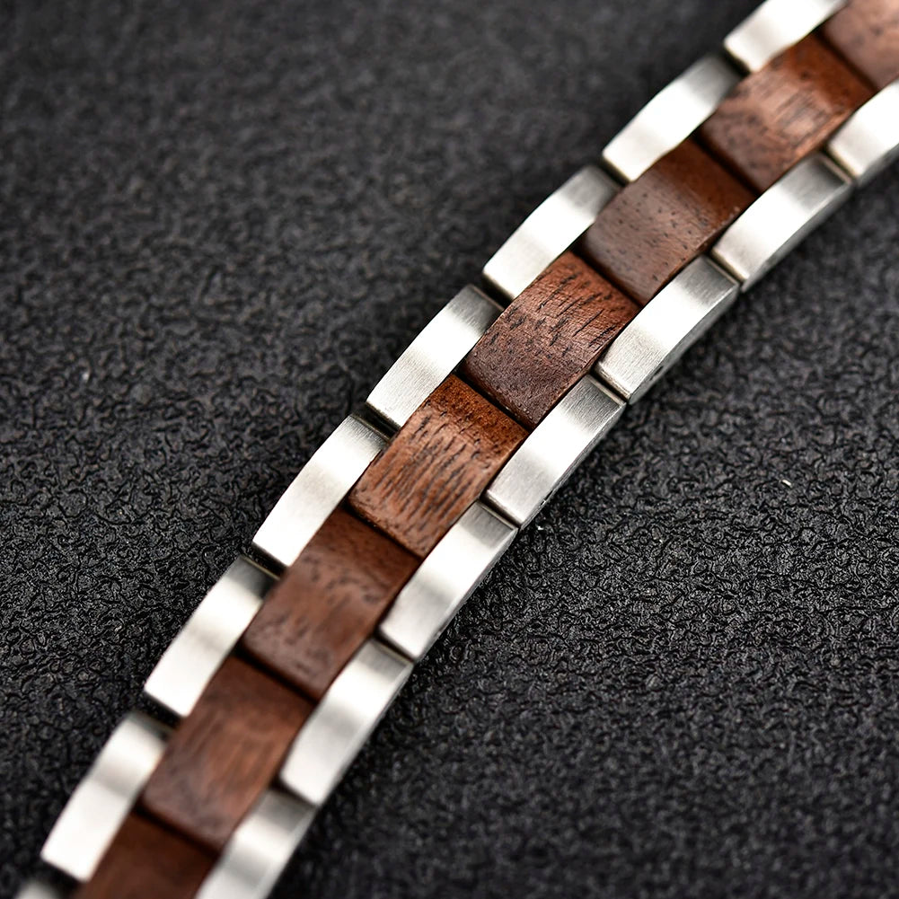 Bracelet Metal Stainless Steel Wood Strap Jewelry