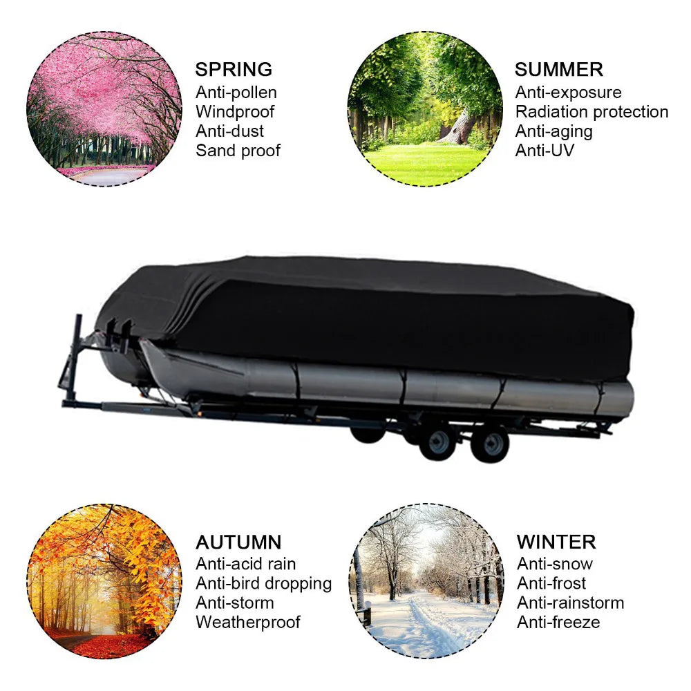 210D Waterproof Pontoon Boat Cover UV Resistant Trailerable Protective Cover for 17-24FT Boats