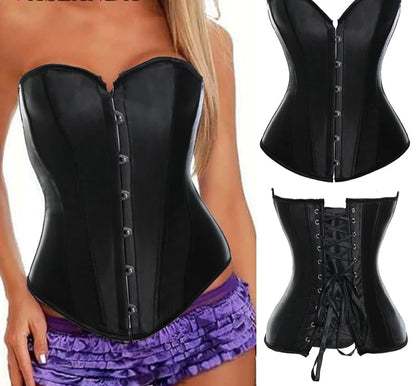 Bustiers & Corsets Gothic Steampunk Corset Lace Up Boned Overbust Bustier Tops Waist Trainer Corselet Satin Strapless Corsages