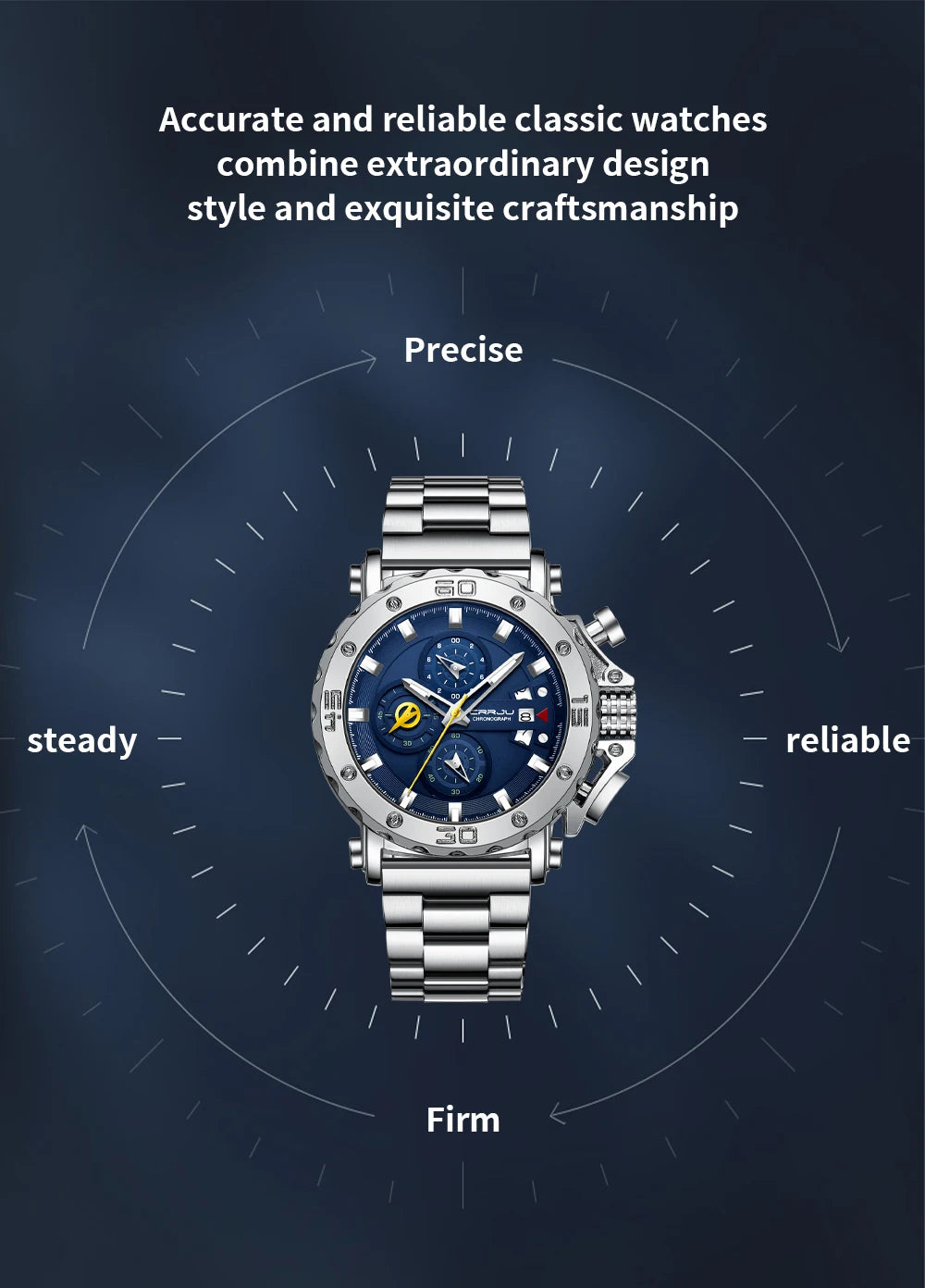 Watch for Men Top Brand Luxury Big Dial Stainless Steel Waterproof Chronograph Wristwatches with Date Relogio Masculino