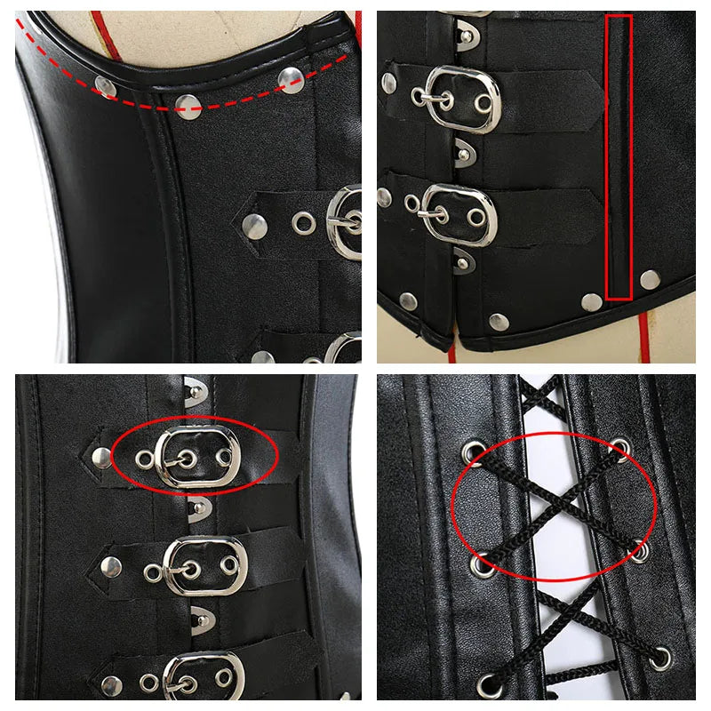 Plus Size Steampunk Gothic Corset Bustier Steel Boned Leather Waist Trainer Corset Bustier Waist Cincher Shaper Corselet