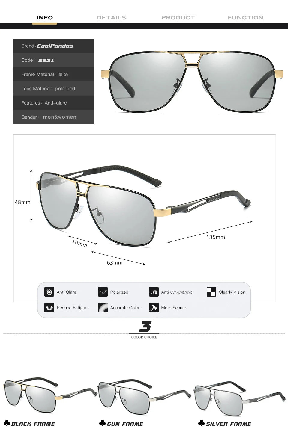 Vintage Aviation Photochromic Polarized UV400 Anti-Glare Driving Sunglasses for Men Women