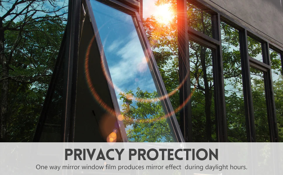 One Way Mirror Window Film Privacy Self-Adhesive Anti UV Heat Control Reflective Window Tint for Home Office Vinyl Silver
