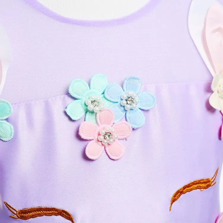 Unicorn Flower Applique Princess Ball Gown Dress