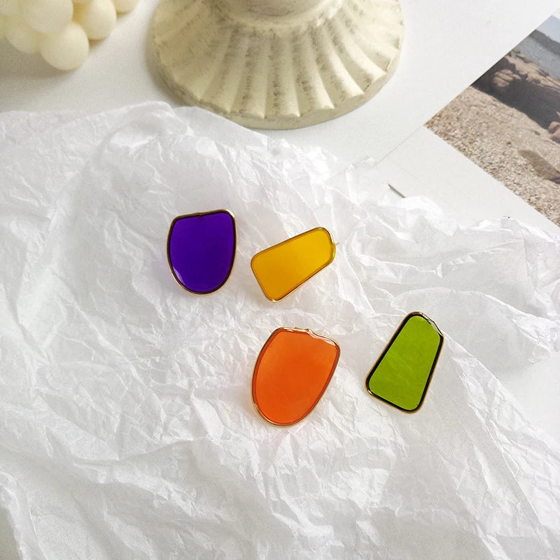 Sweet Jewelry Colorful Enamel Stud Earrings Asymmetric Irregular Earrings Temperament