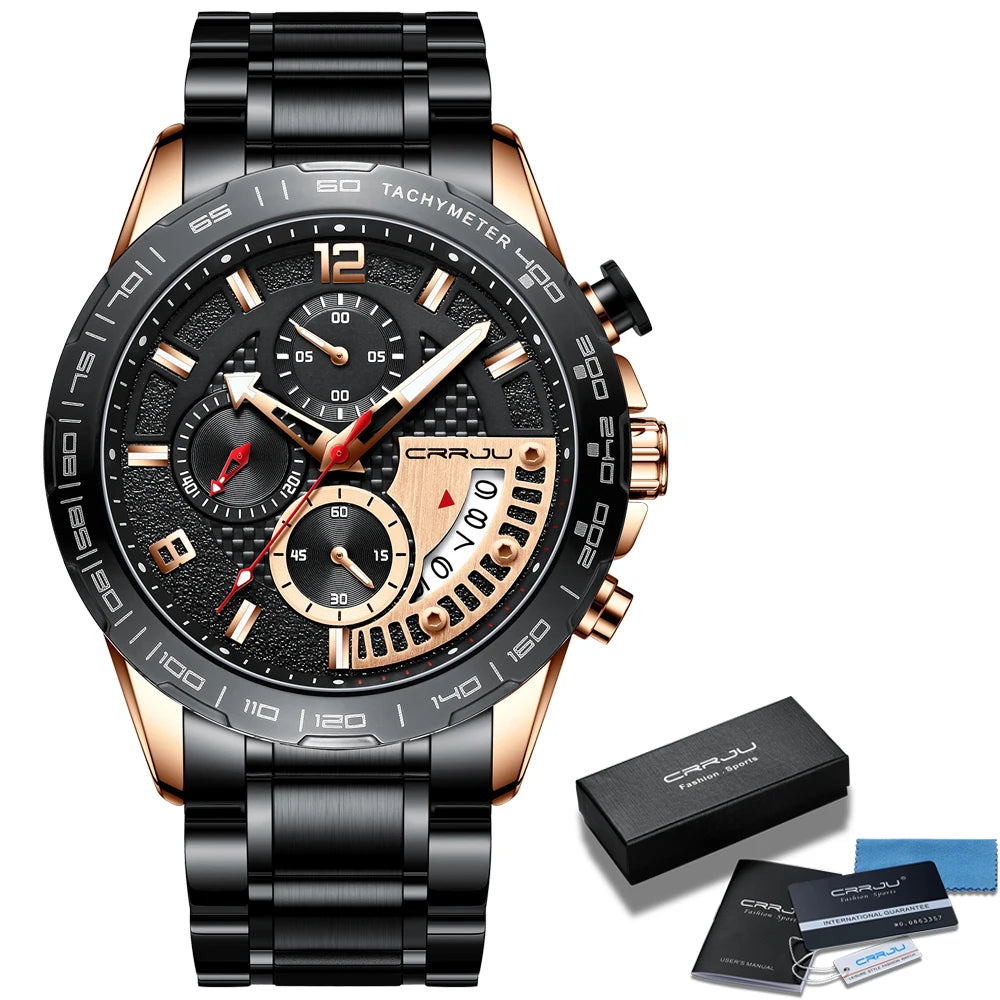 Mens Watches Fashion Stainless Steel Business Watch Luxury Luminous Waterproof Chronograph Quartz Watch Relogio Masculino
