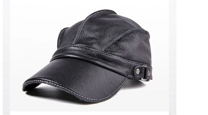 Unisex High Quality Real Leather Military Caps Sailor Hats Women Men Black Brown Flat Top Captain Cap Travel Cadet Hat