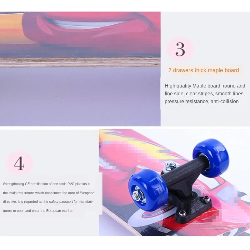 60CM Skateboard Beginner Cartoon Skateboard Maple Wood Deck Skate Board Outdoor Long Board Double Rocker Skateboard