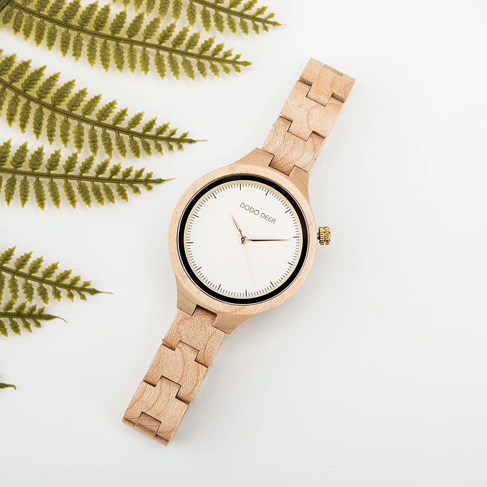 Casual Fashion Ladies Watches Maple Wood Wristwatch Quartz