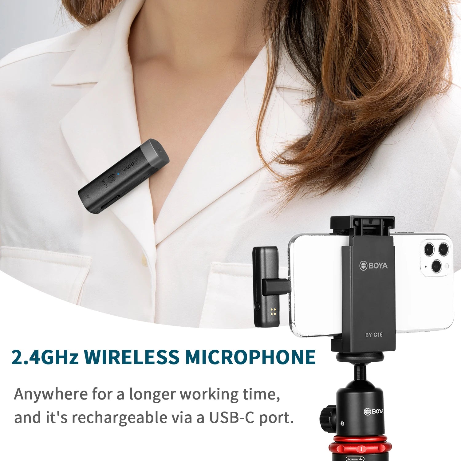 BY-WM3 Wireless Lavalier Lapel Microphone for iPhone Android DSLR Camera Laptop Computer Gaming Youtube Recording Streaming