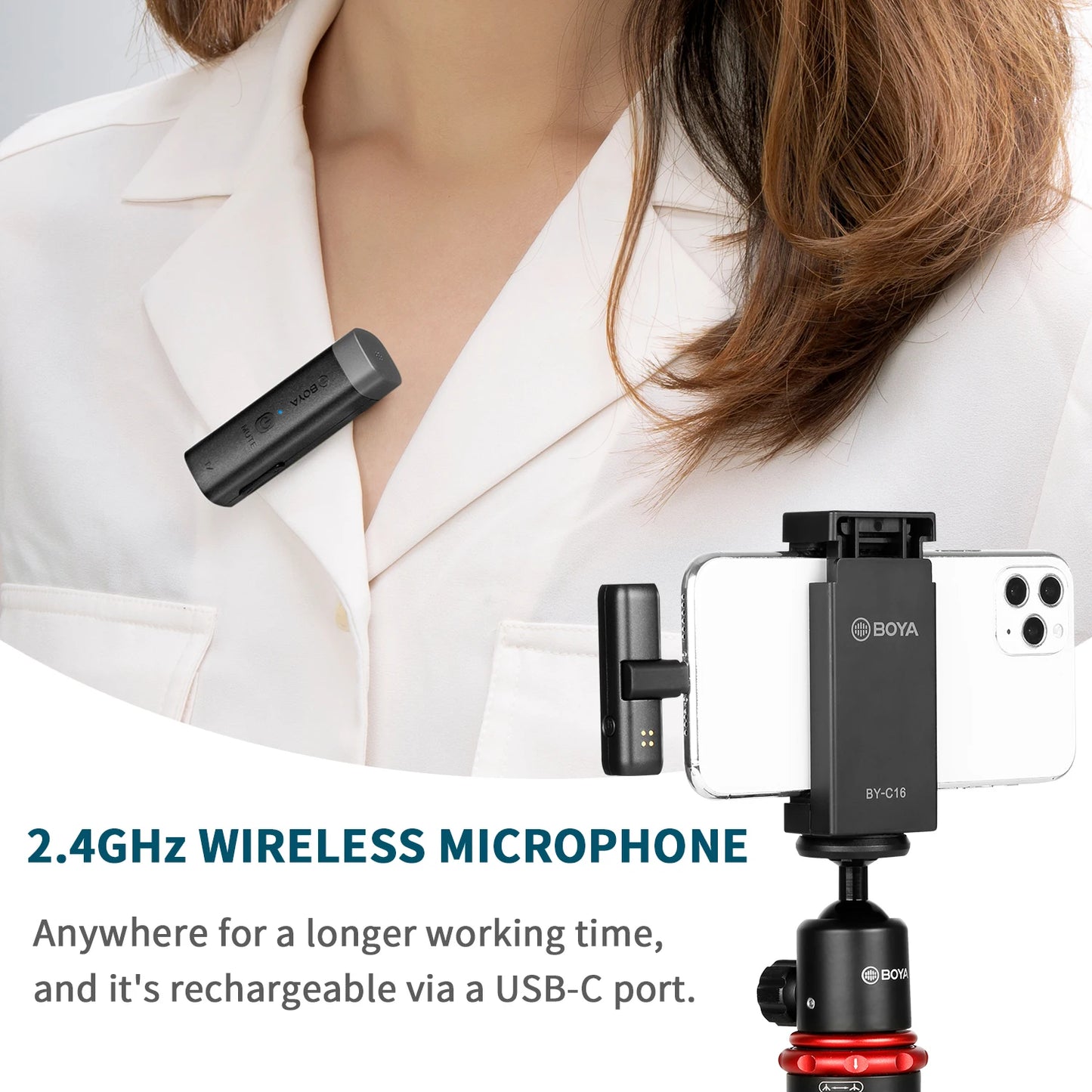 BY-WM3 Wireless Lavalier Lapel Microphone for iPhone Android DSLR Camera Laptop Computer Gaming Youtube Recording Streaming