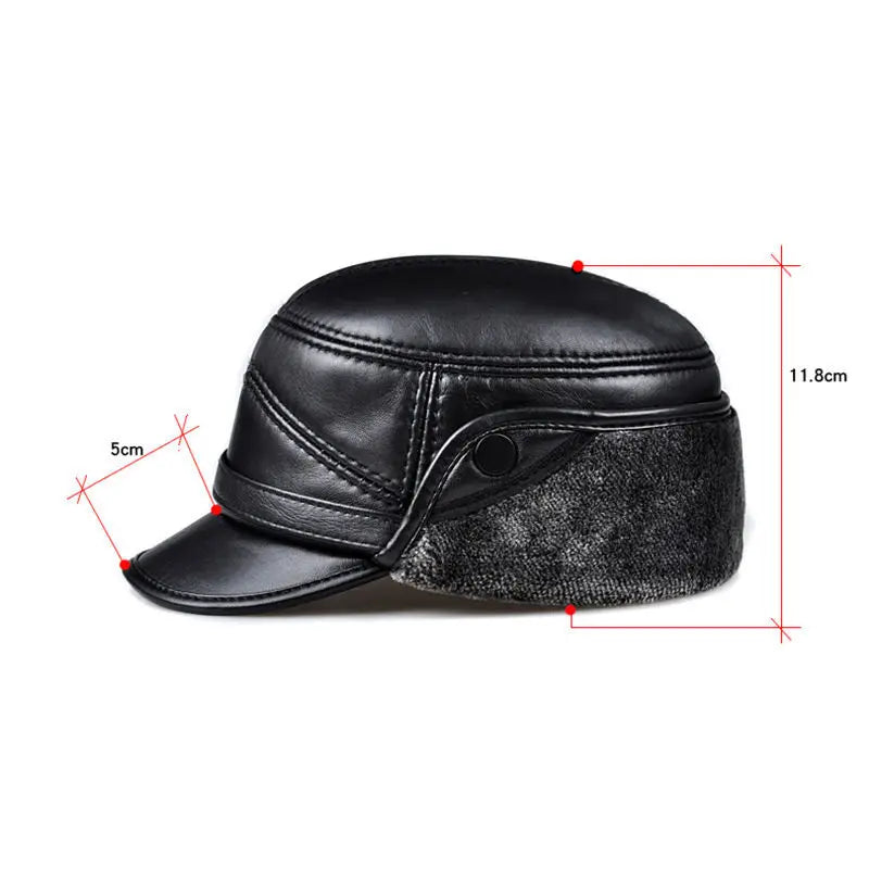 Winter High Quality Genuine Leather Hats Cowhide Keep Warm Earmuffs Bomber Caps Plus Velvet Thicken Man Bone Caps