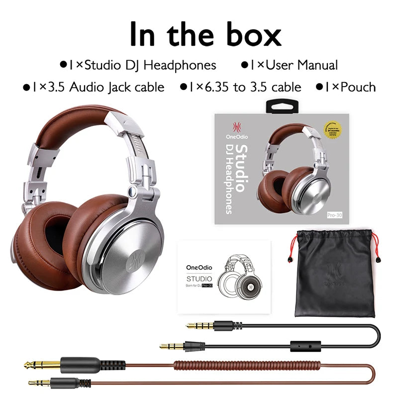 Wired HiFi Headphones Professional Studio DJ Headphones With Mic Over Ear Hi-Res Headset Monitoring For AMP Guitar Phone