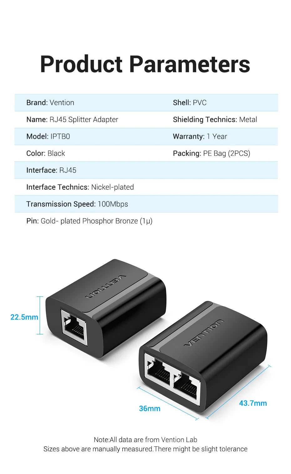 RJ45 Splitter Connector Adapter 1 to 2 Ways Ethernet Splitter Coupler Contact Modular Plug Connect Laptop Ethernet Cable