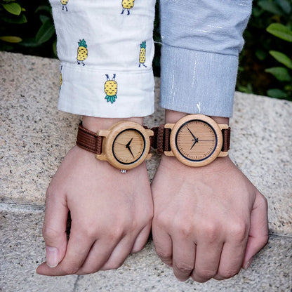 Bamboo Wooden Quartz Wristwatch for Lover Nylon Strap Couple Customize Watches