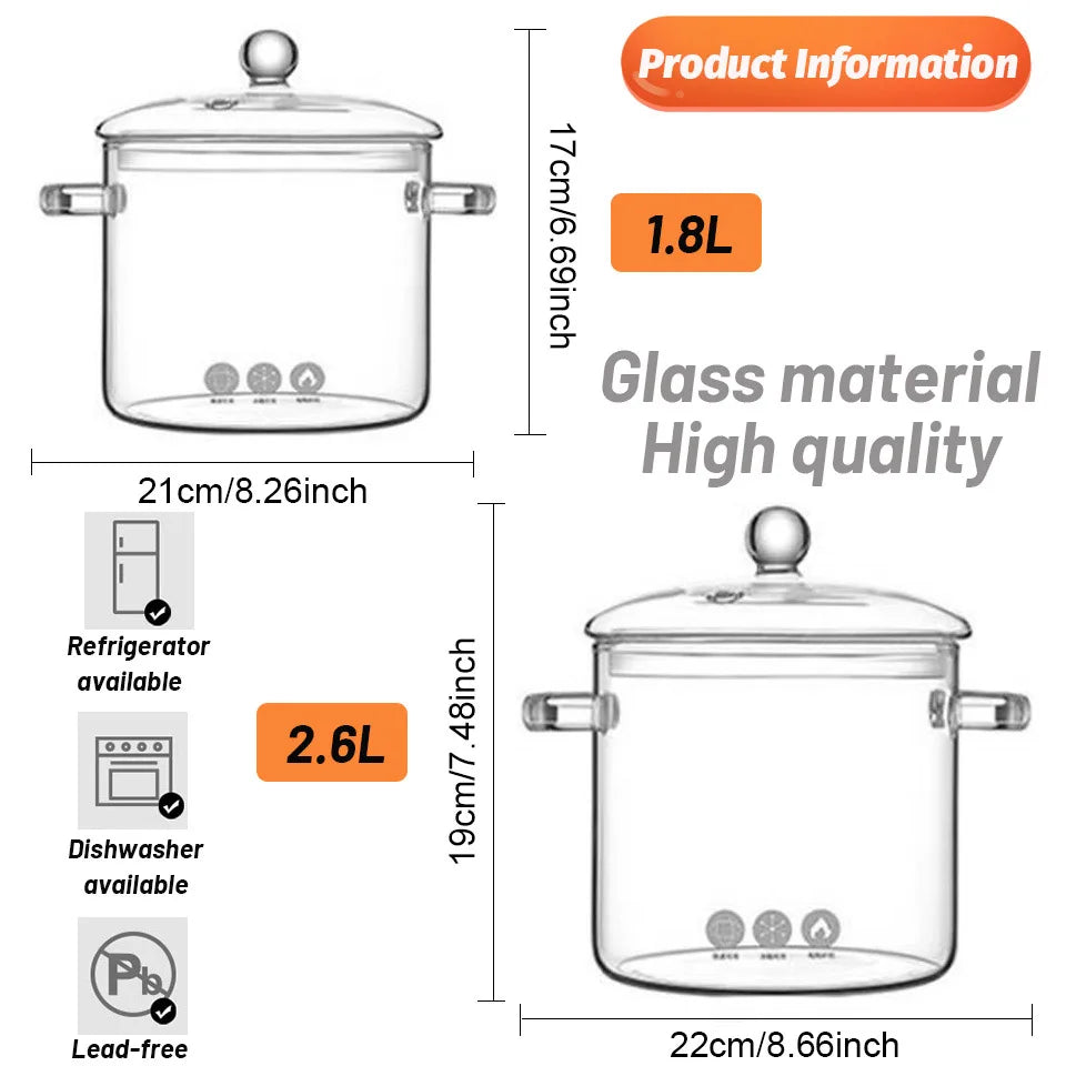 Transparent Glass Soup Pot Household Kitchen Vegetable Salad Bowl Thicken Flame Explosion-Proof Cook Saucepan Cookware