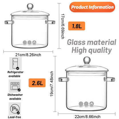 Transparent Glass Soup Pot Household Kitchen Vegetable Salad Bowl Thicken Flame Explosion-Proof Cook Saucepan Cookware