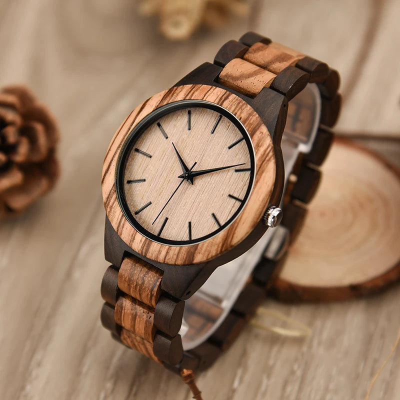 Luxury Brand Green Sandal Wood Watches Full Wooden Quartz Handmade Wristwatches Carton Box