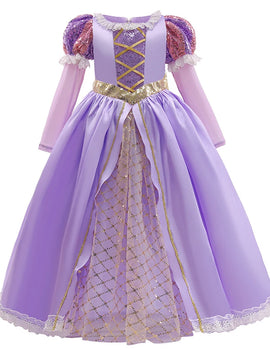 Rapunzel Princess Girl Dress Cosplay Tangled Halloween Party Vestido  Birthday Christmas