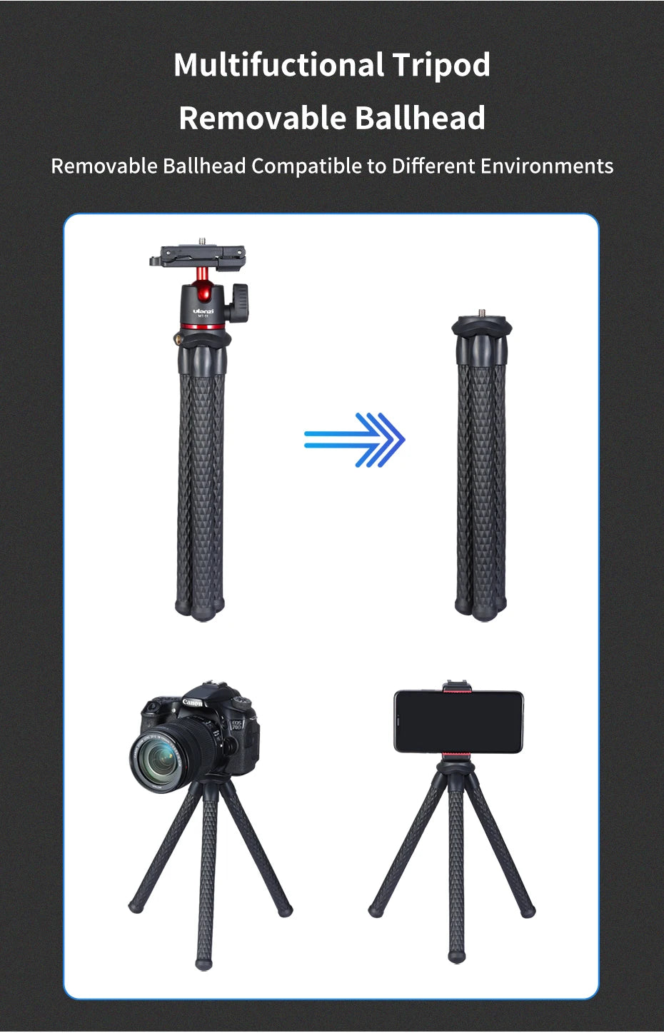 Flexible Octopus Tripod Smartphone DSLR SLR Vlog Tripod Travel Portable 2 in 1 Tripod Extend 1/4 Screw Magic Arm