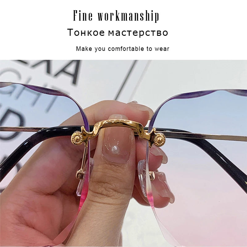 Refined Rimless Cut Square Sunglasses For Women Fashion Personality Two-Color Sunglasses