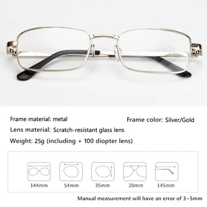 Retro Square Anti-Scratch Reading Glasses For Men Presbyopia Eyewear With Glass Lenses Metal Hyperopia Eyeglasses+3.5