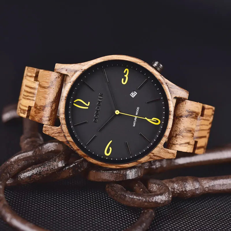 Wooden Wristwatch Wrist Band Man Luxury Calendar Quartz  Simple Date Display Wood Watch