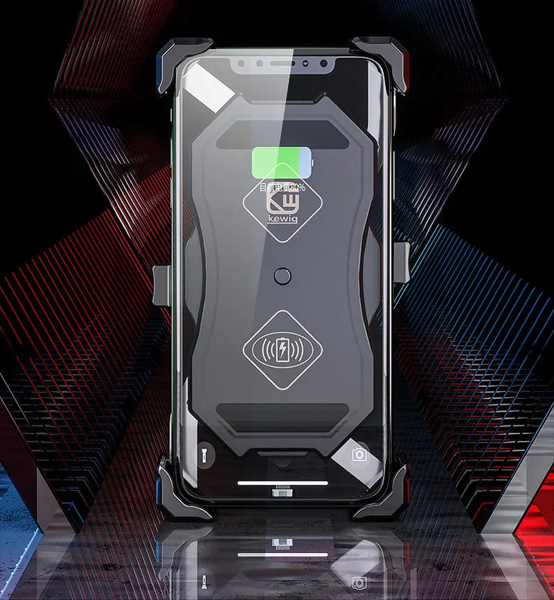 Motorcycle Fork Stem Wireless Charger 15W Qi/USB Quick Charge Phone Holder Handlebar Mirror Mount with 1" Ball for 3.5"-6.8"