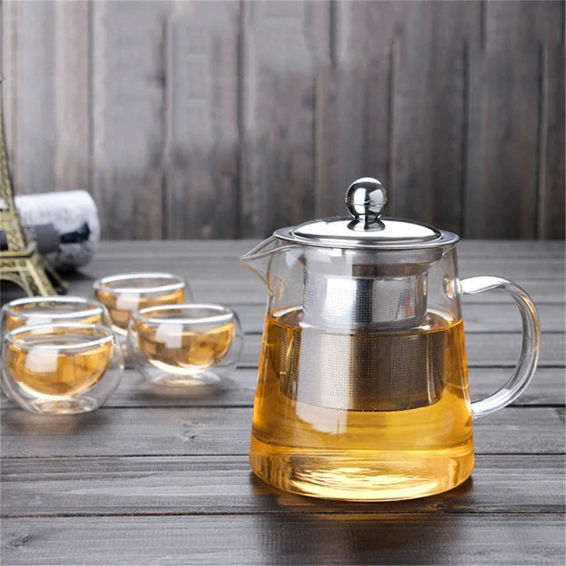 Heat Resistant Glass Teapot with Stainless Steel Infuser and Lid 950ml