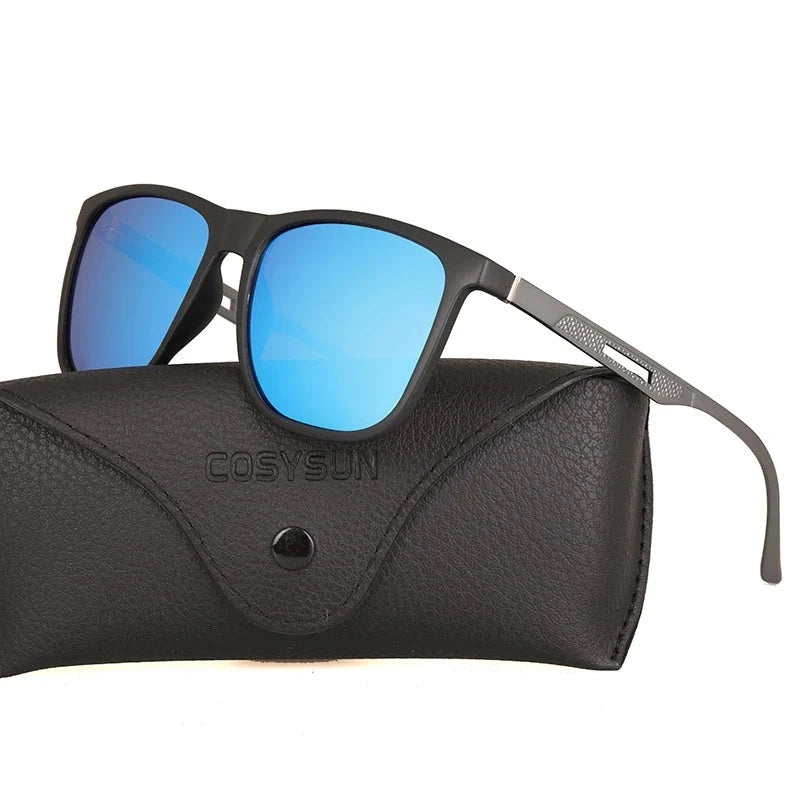 Men Driving Sunglasses Al-Mg Legs Men UV400 Polarized Square TR Frame Male