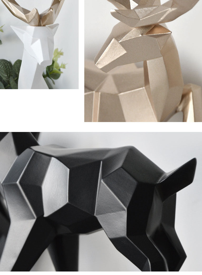 A Couple of 2Pcs Deer Statue Modern Geometric Sculpture Desktop Ornament Figurine Wine Cabinet Cafe TV Showcase Decor