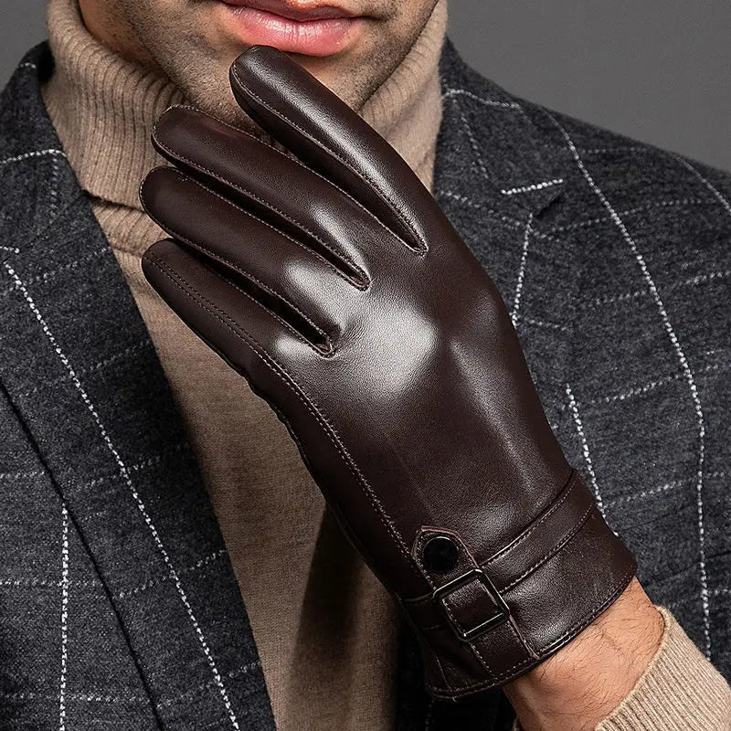 Sheepskin High Quality Autumn Winter Genuine Leather Gloves Men Driving Mittens Warm Touch Screen