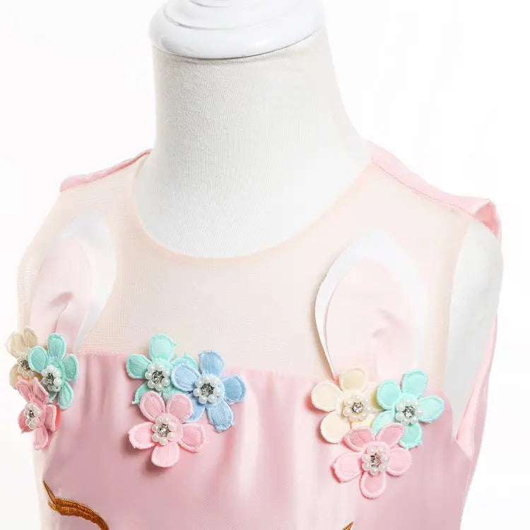 Unicorn Flower Applique Princess Ball Gown Dress
